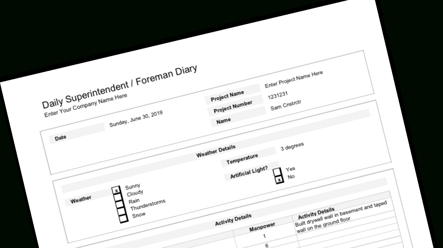 Construction Daily Report Template Inside Superintendent Daily Report Template