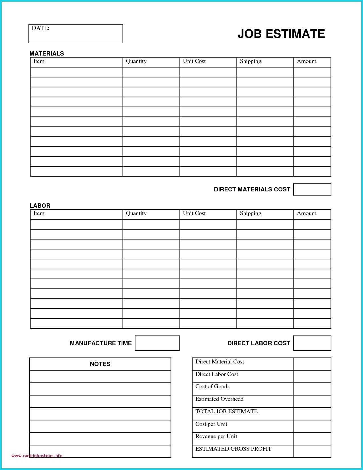 Construction Estimation Worksheet | Printable Worksheets And In Blank Estimate Form Template