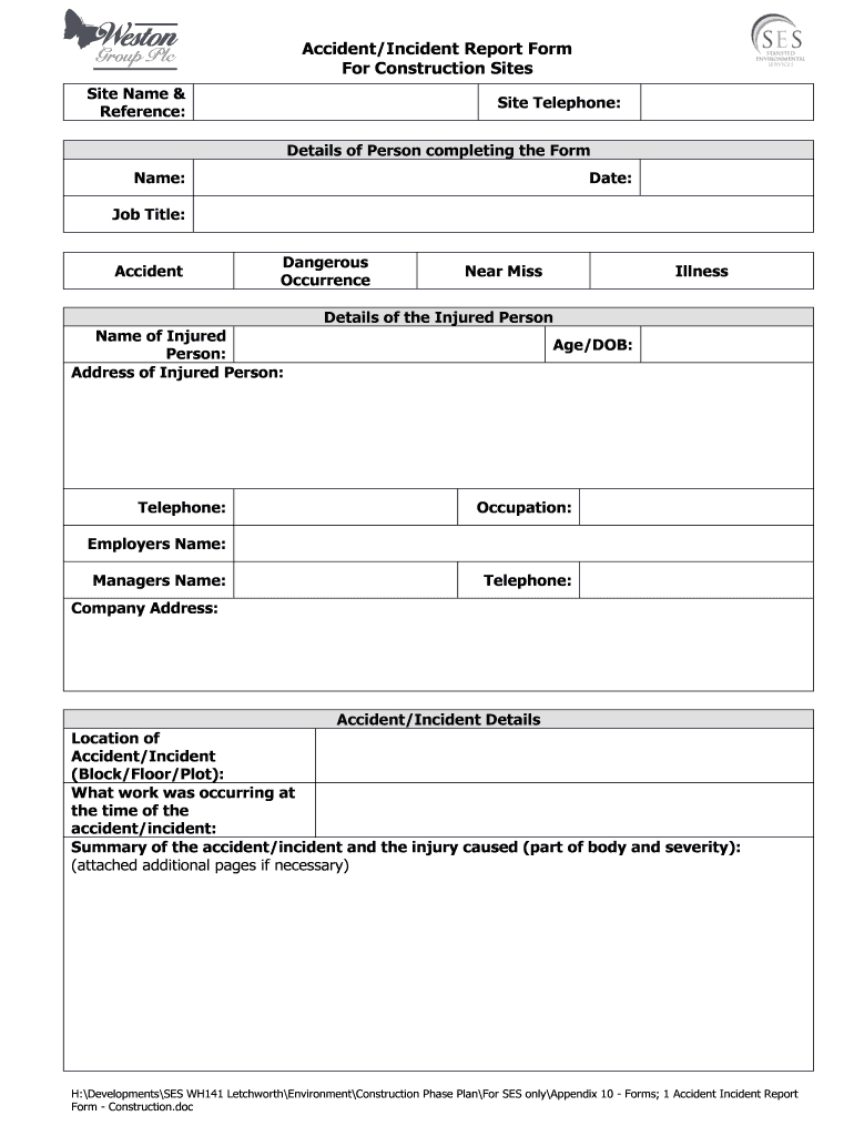 Construction Incident Report Form – Calep.midnightpig.co In Accident Report Form Template Uk