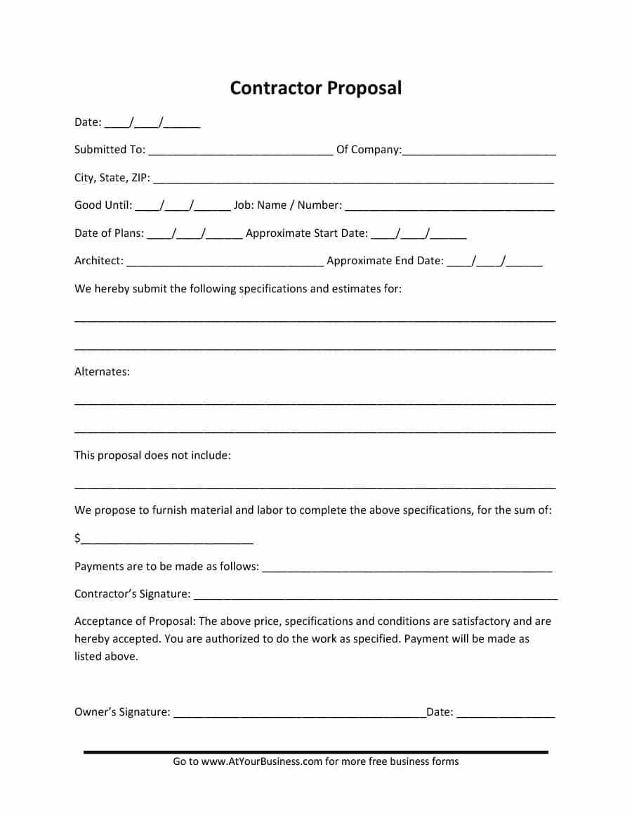 Construction Proposal Forms Free Download – Dalep.midnightpig.co Intended For Free Construction Proposal Template Word