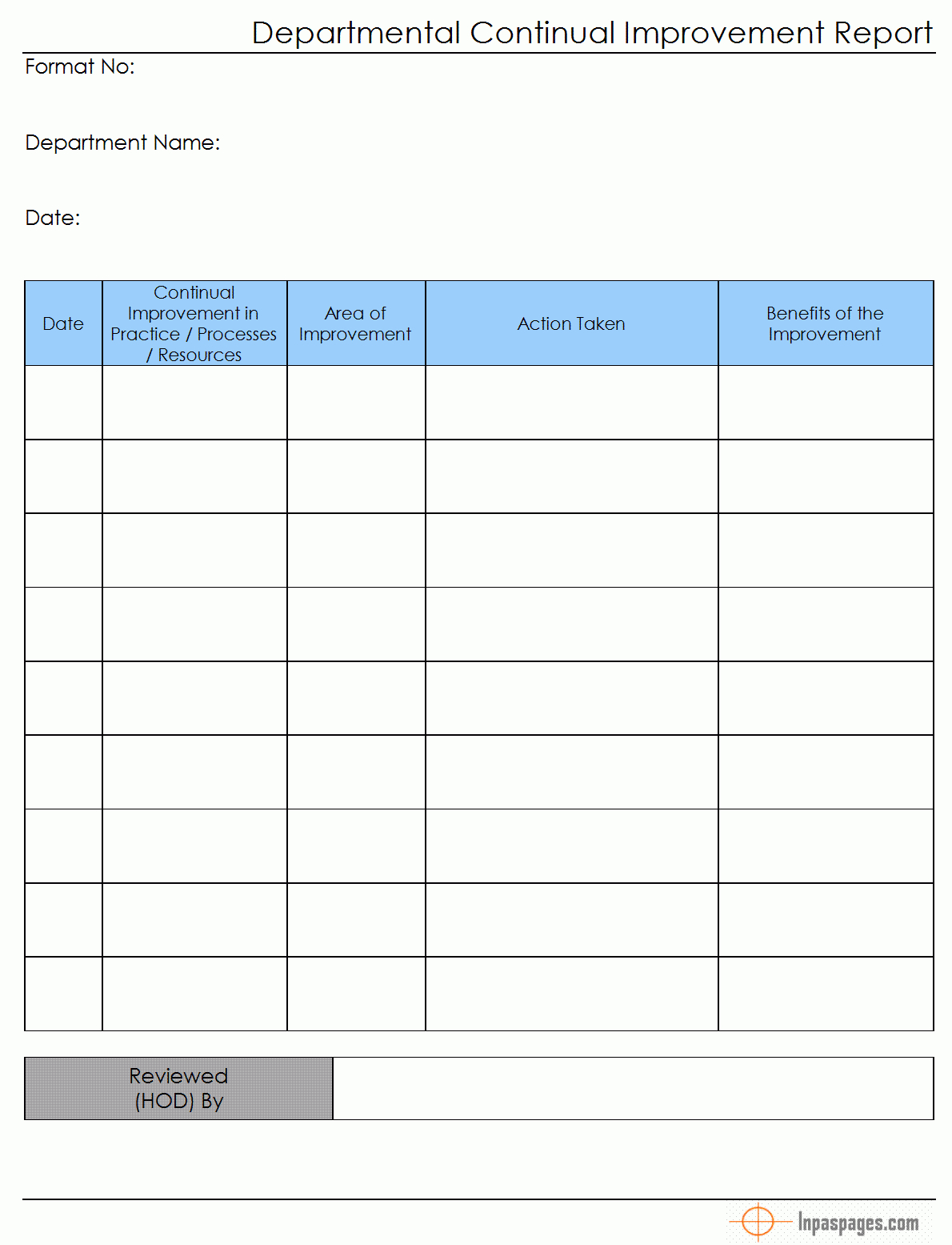 Continual Improvement Report (Departmental) - Intended For Improvement Report Template