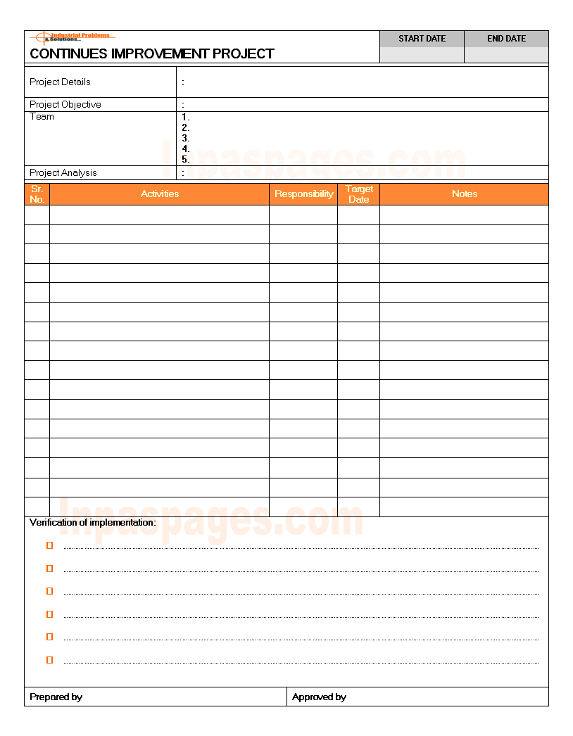 Continuous Improvement Project Format Intended For Improvement Report Template