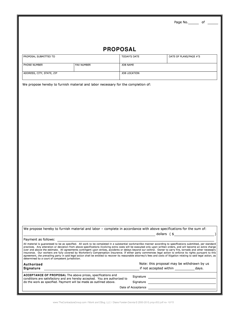 Contractor Proposal Template – Fill Online, Printable With Regard To Work Estimate Template Word