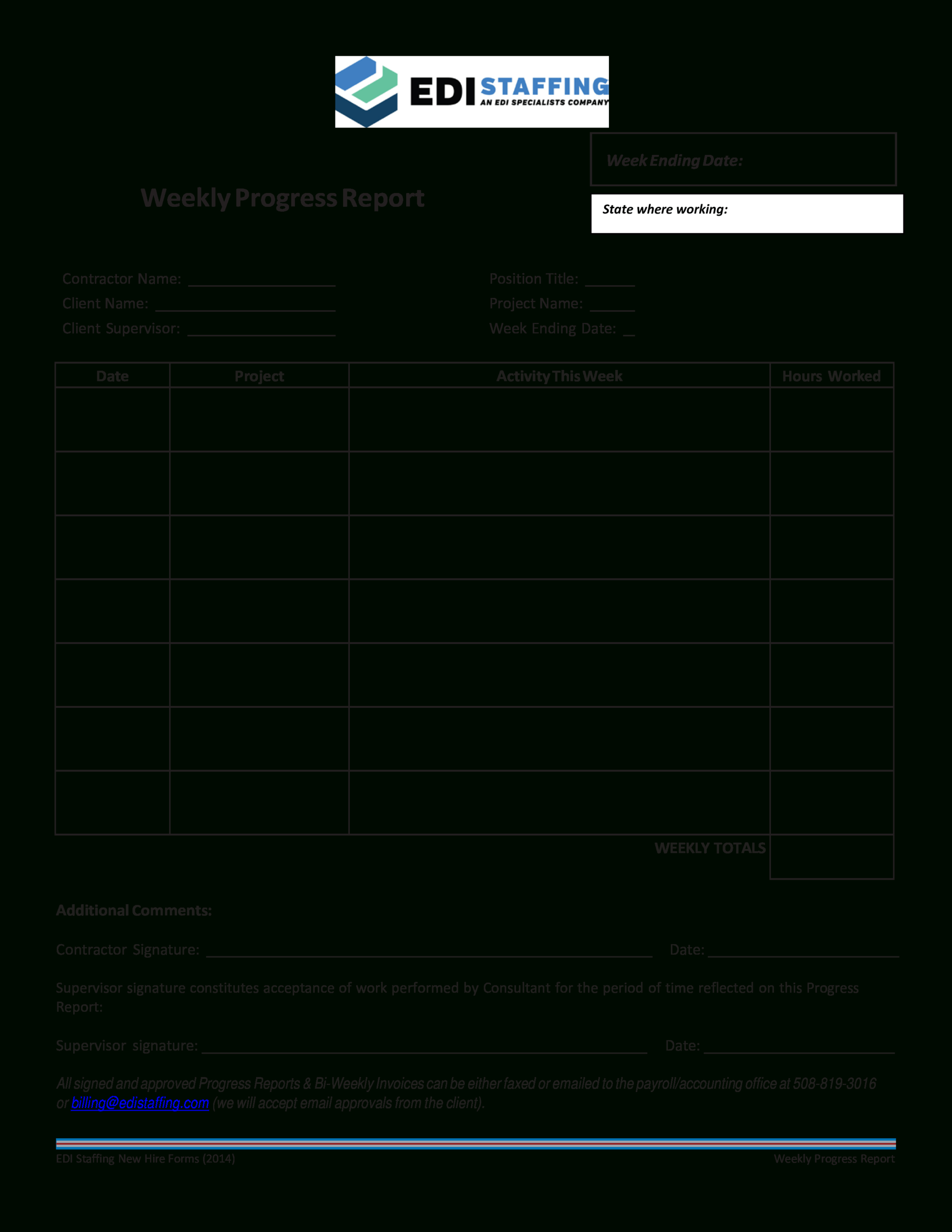 Contractor Weekly Progress Report | Templates At In Site Progress Report Template