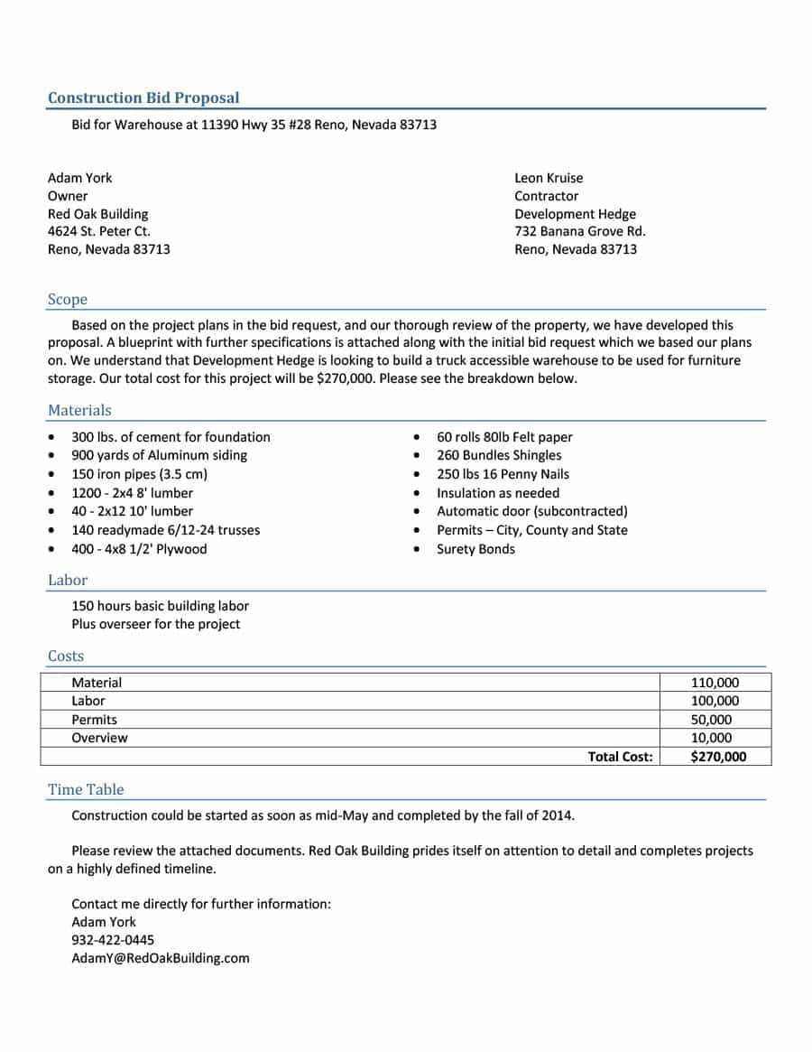 Contractors Bid Template – Calep.midnightpig.co Within Free Construction Proposal Template Word