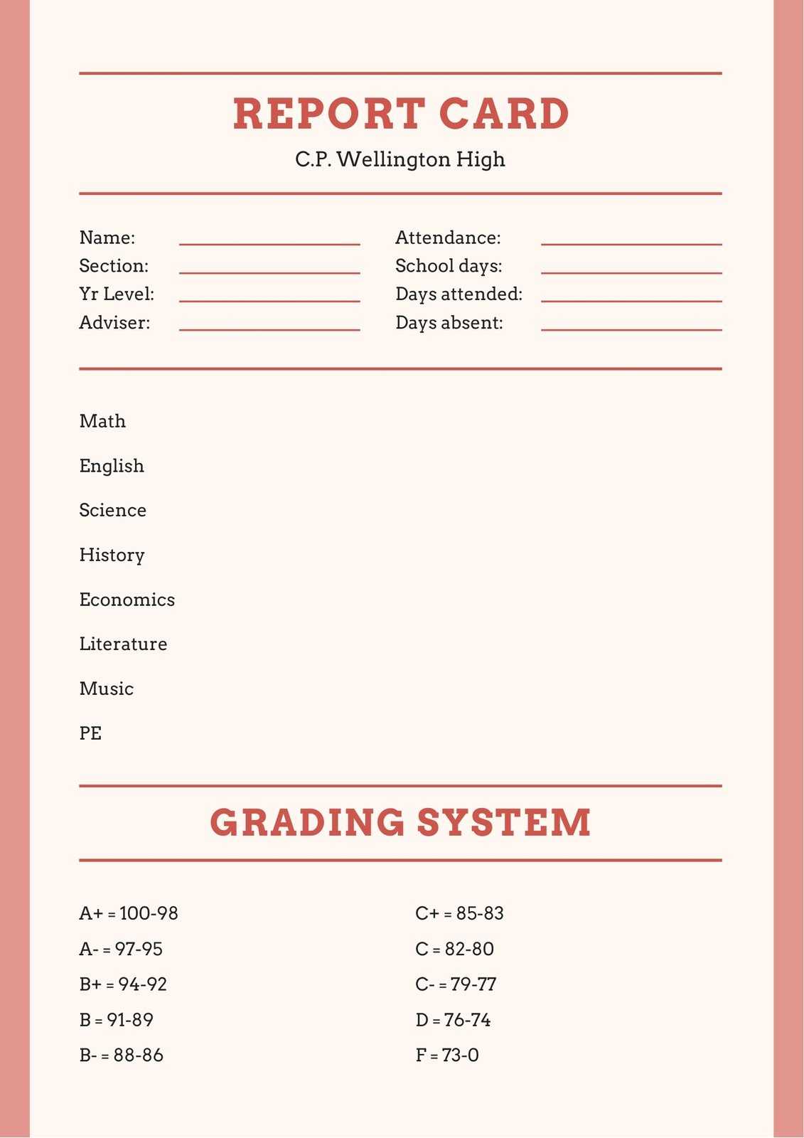 Cream And Pink High School Report Card - Templatescanva Regarding Boyfriend Report Card Template