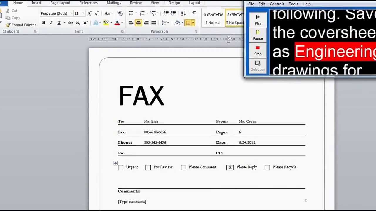 Create A Fax Cover Sheet (Microsoft Word Walk Through) Pertaining To Fax Template Word 2010