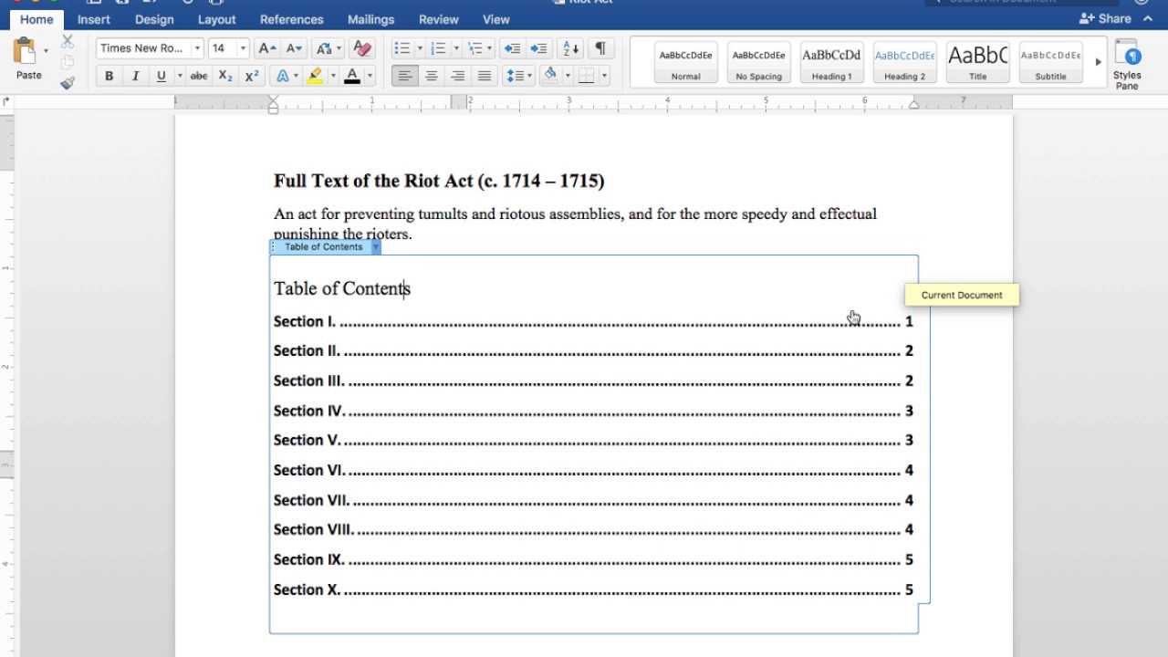 Creating A Table Of Contents In Word 2016 For Mac (See Note Below For  Headings Video Link) Within Contents Page Word Template