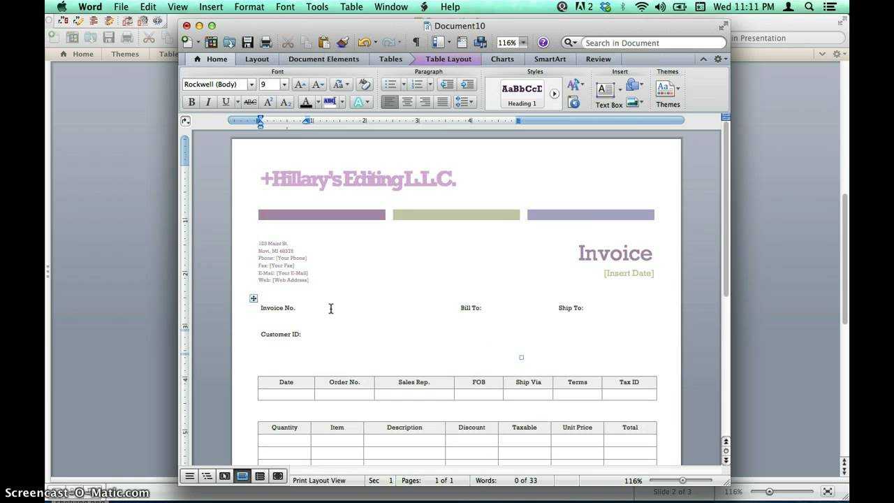 Creating Invoices Using Microsoft Word Templates With Regard To Invoice Template Word 2010