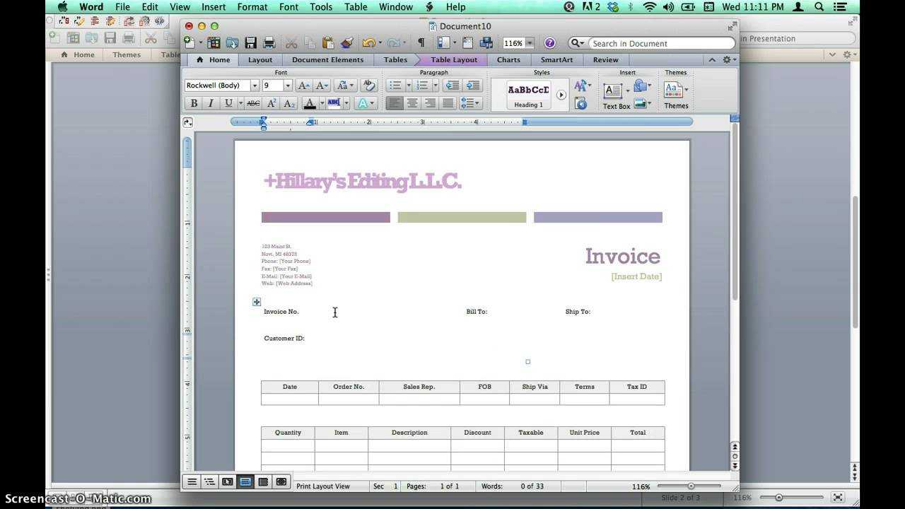 Creating Invoices Using Microsoft Word Templates Within Creating Word Templates 2013