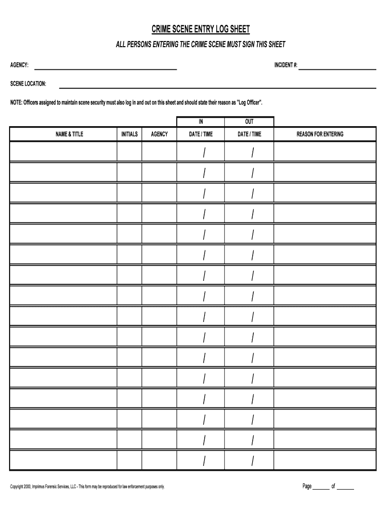 Crime Scene Log Template - Fill Online, Printable, Fillable With Regard To Crime Scene Report Template