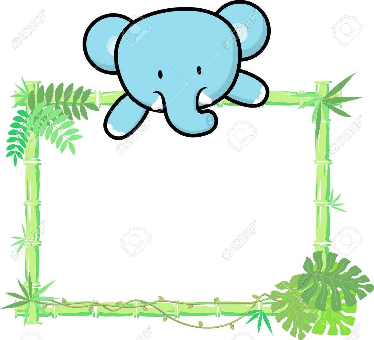 Cute Baby Elephant On Blank Board With Bamboo Frame Isolated.. With Blank Elephant Template