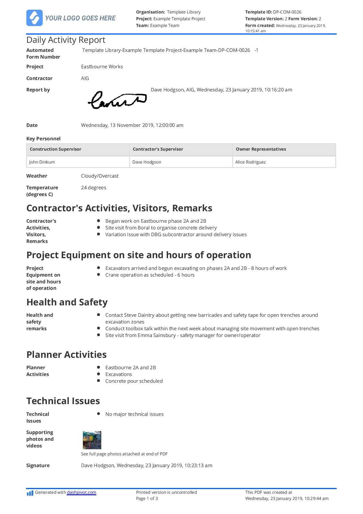 Daily Activity Report Template [Free And Better Than Excel With Regard To Daily Reports Construction Templates