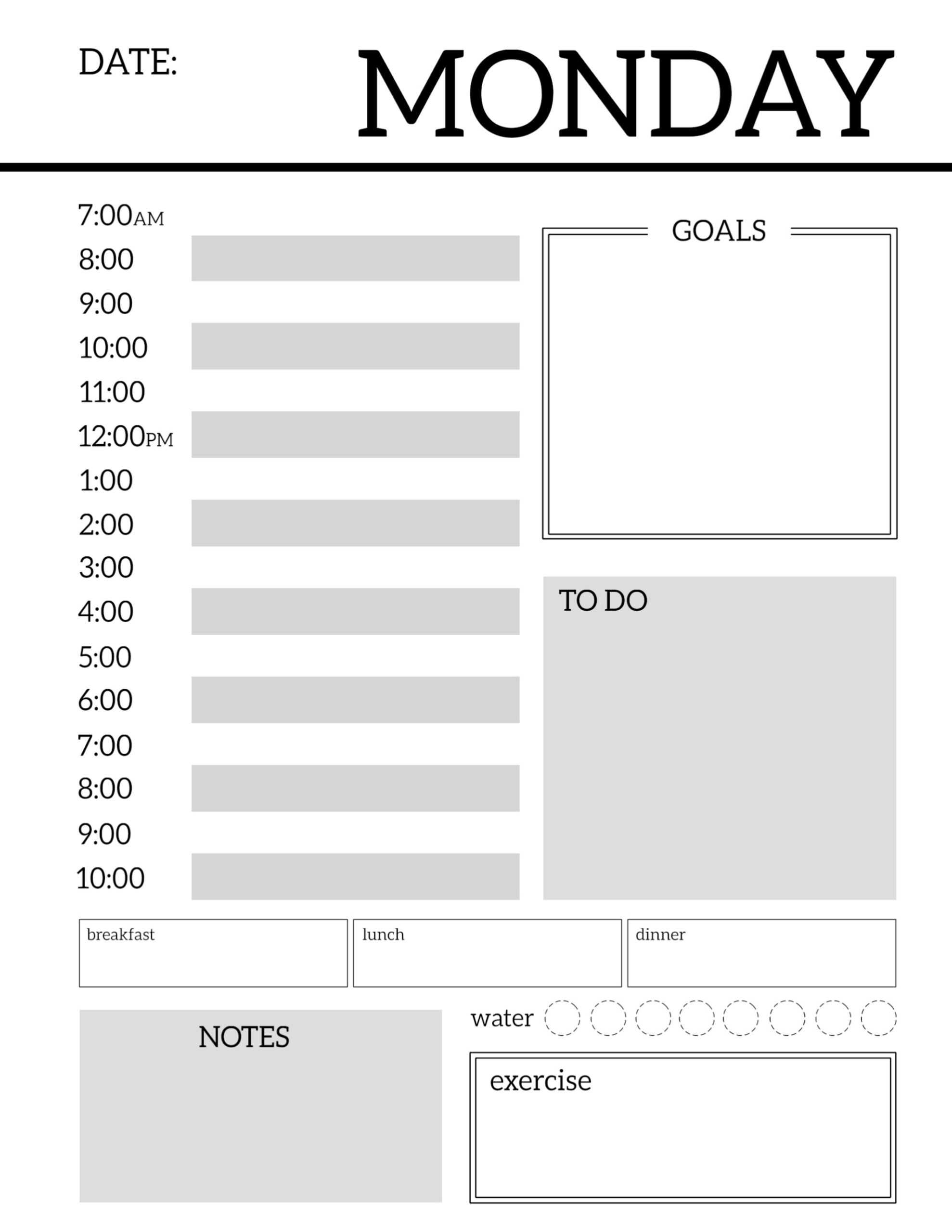 Daily Planner Printable Template Sheets – Paper Trail Design Throughout Printable Blank Daily Schedule Template