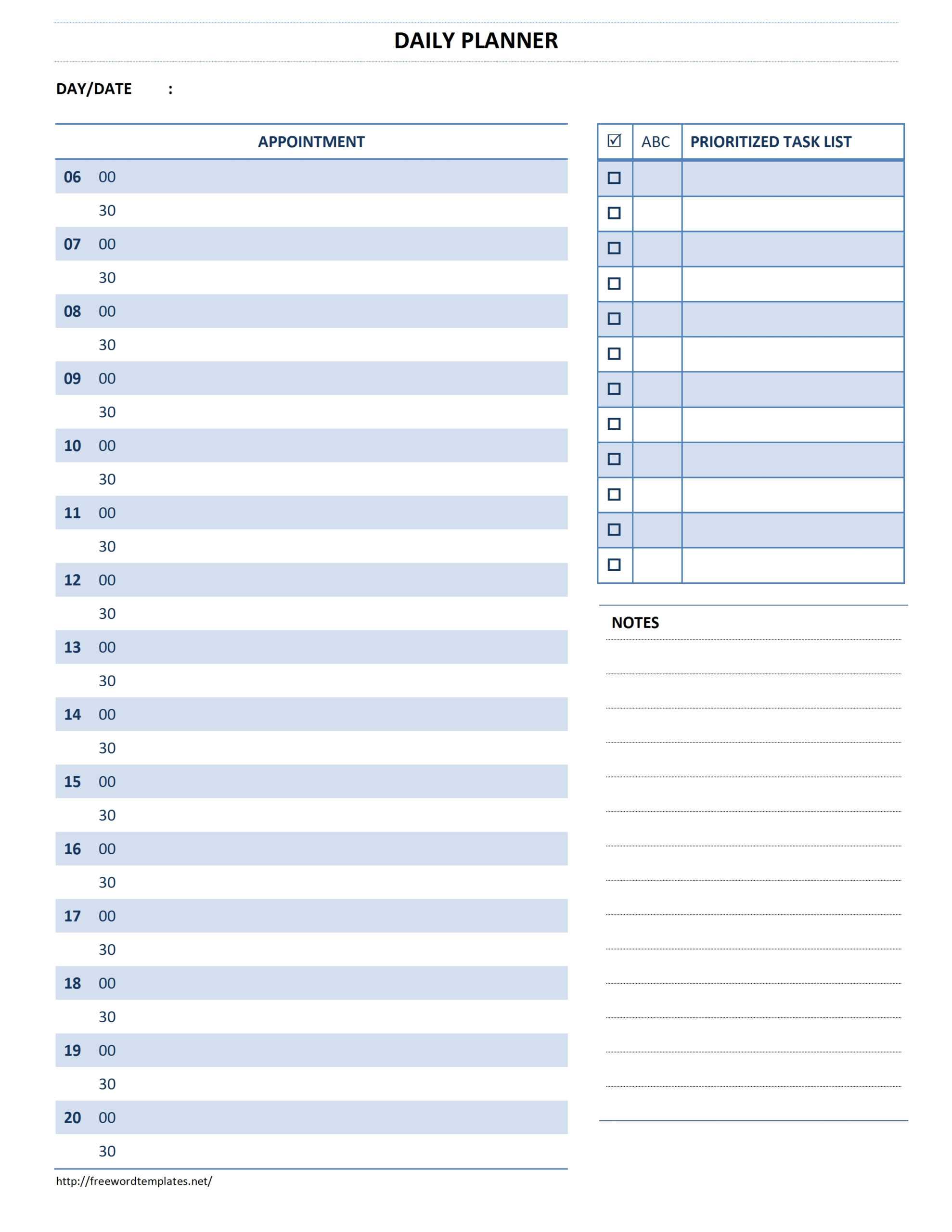 Daily Planner Template Regarding Appointment Card Template Word