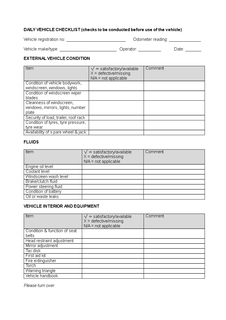 Daily Vehicle Checklist Word | Templates At In Vehicle Checklist Template Word