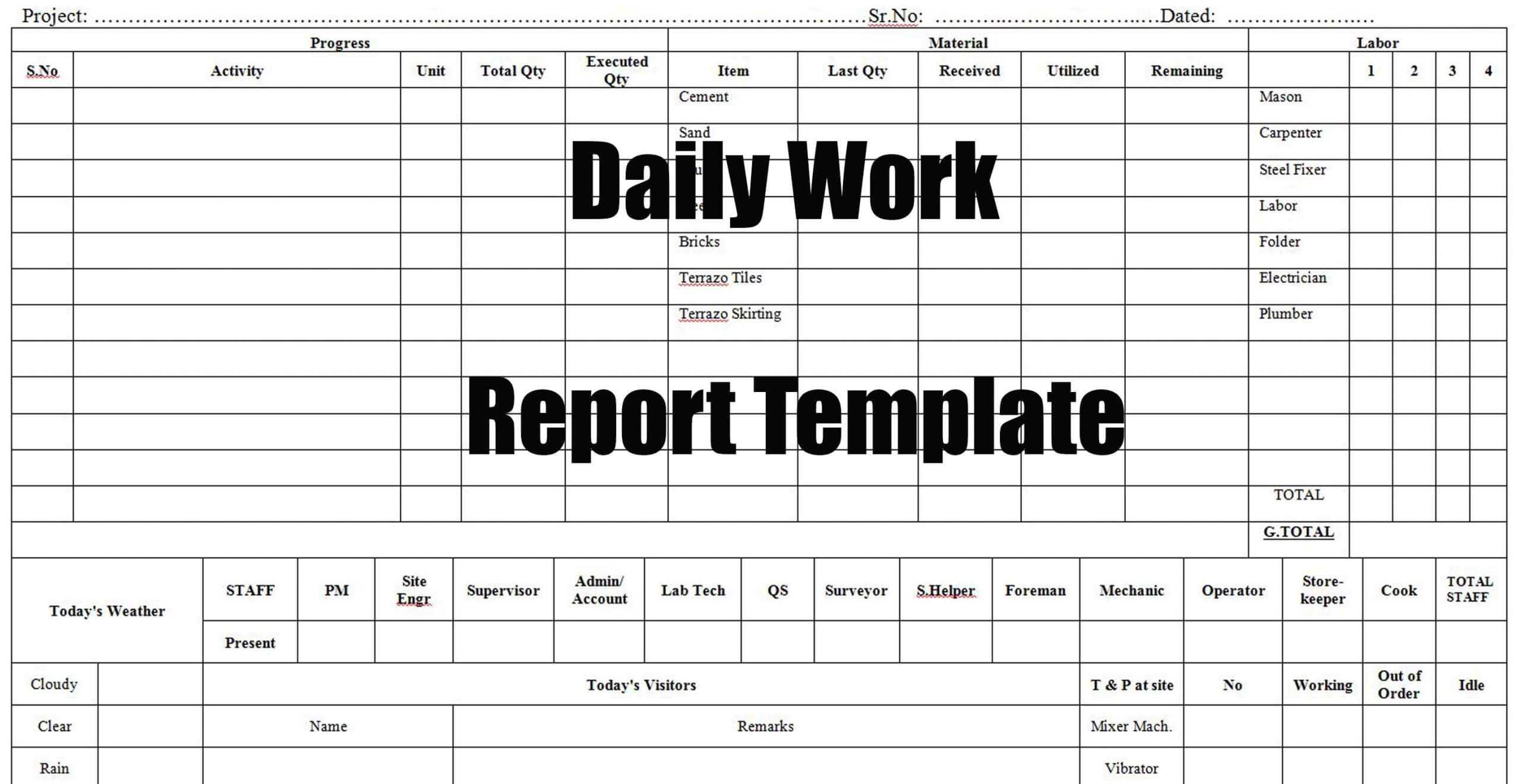 Daily Work Report Template - Engineering Discoveries Intended For Daily Work Report Template