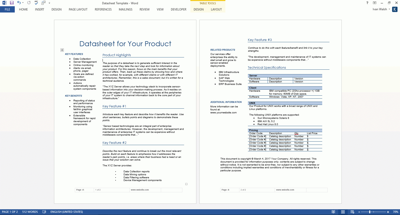Datasheet Templates (2 X Ms Word) – Templates, Forms Intended For Datasheet Template Word