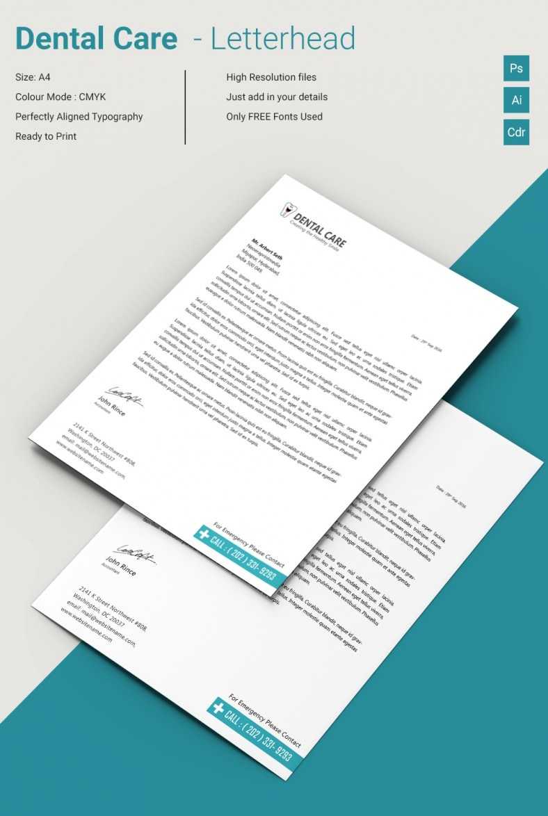 Dazzling Dental Care A4 Letterhead Template | Free & Premium Pertaining To Word Stationery Template Free