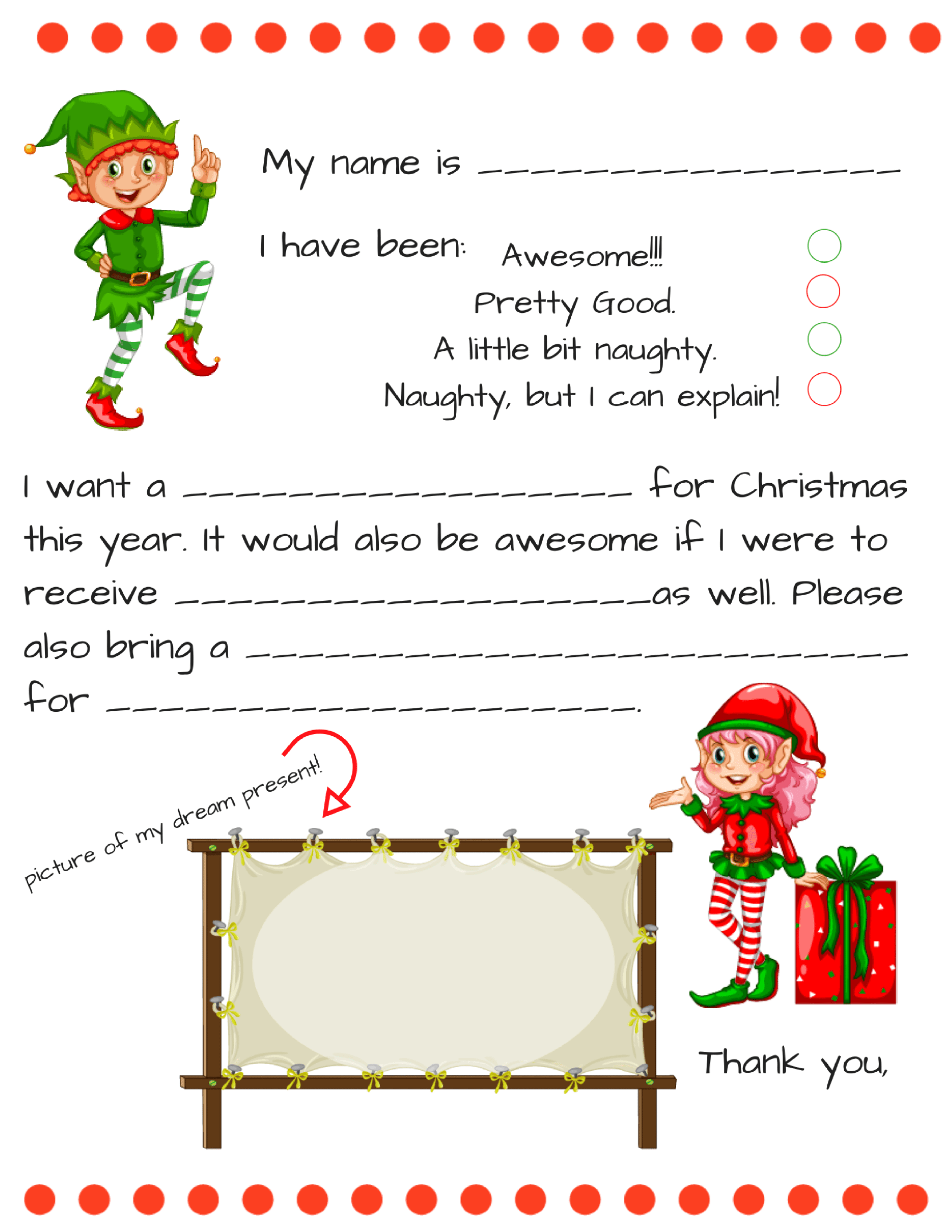 Dear Santa Fill In Letter Template – In Blank Letter Writing Template For Kids