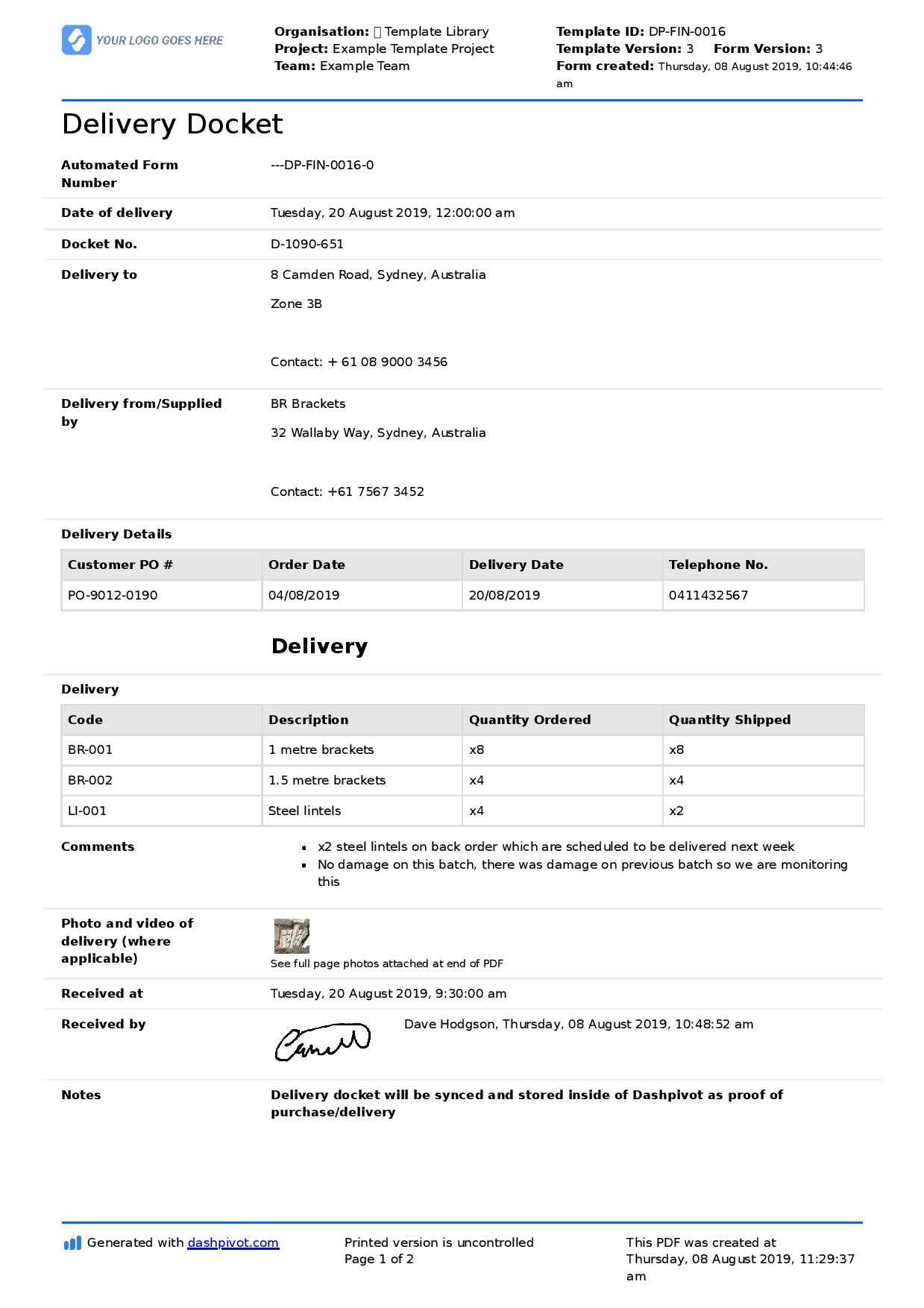Delivery Docket Template [Better Than Word, Excel, Pdf Regarding Proof Of Delivery Template Word