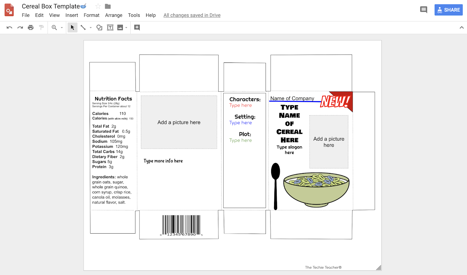 Design A Cereal Box In Google Drawing: Book Report Idea Pertaining To Paper Bag Book Report Template