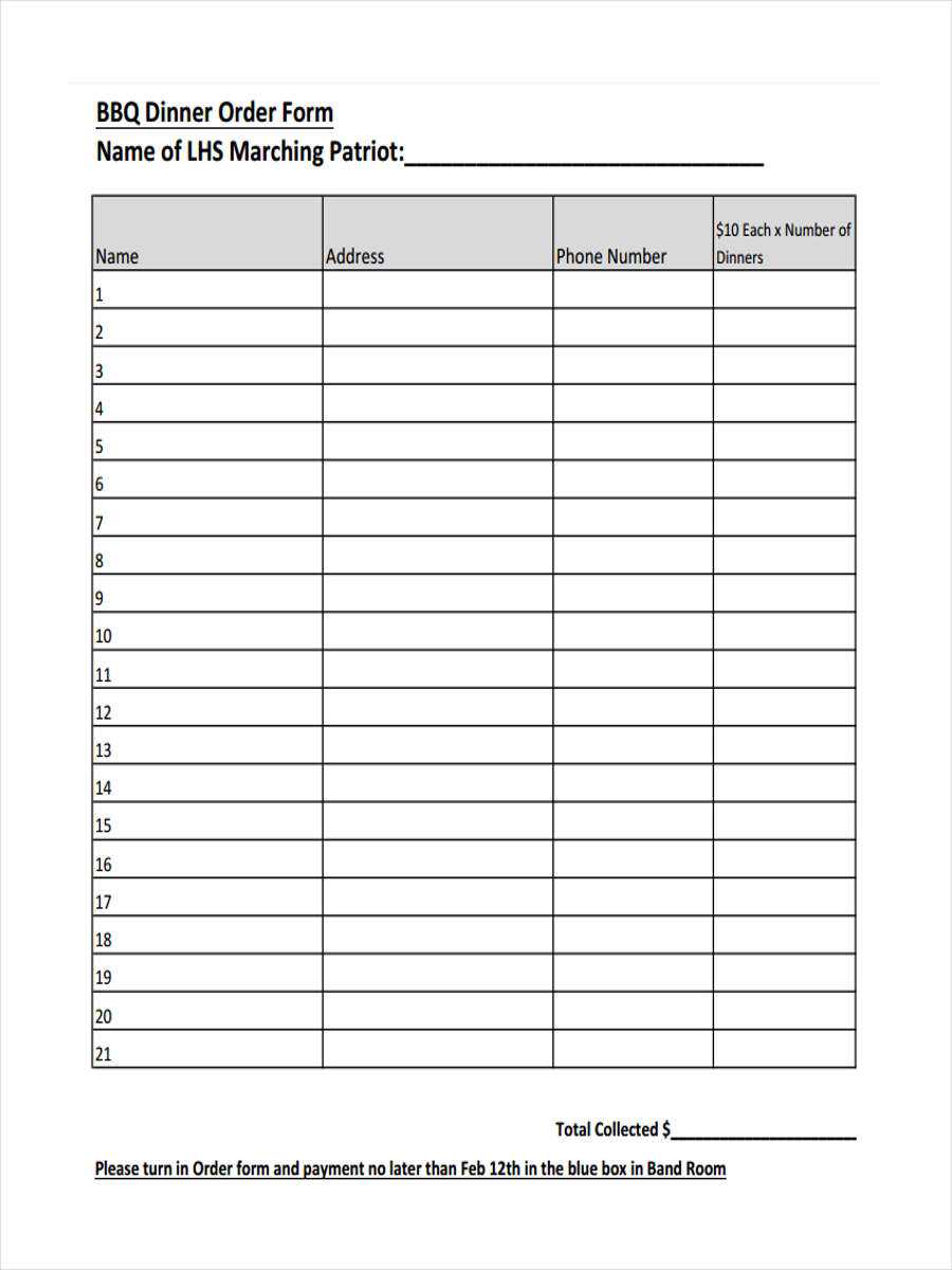 Dinner Order Form Template – Calep.midnightpig.co Within Blank Fundraiser Order Form Template
