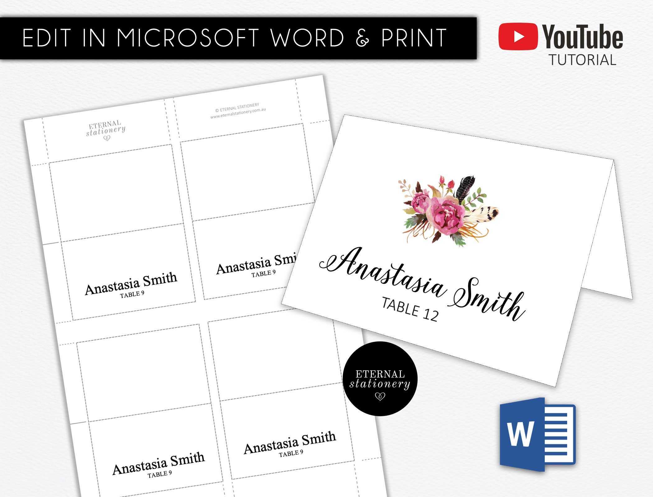 Diy Editable Microsoft Word Place Card Template, Wedding Place Card, Tent  Card, Engagement, Corporate Place Card, Escort Card, Pc 01 In Microsoft Word Place Card Template