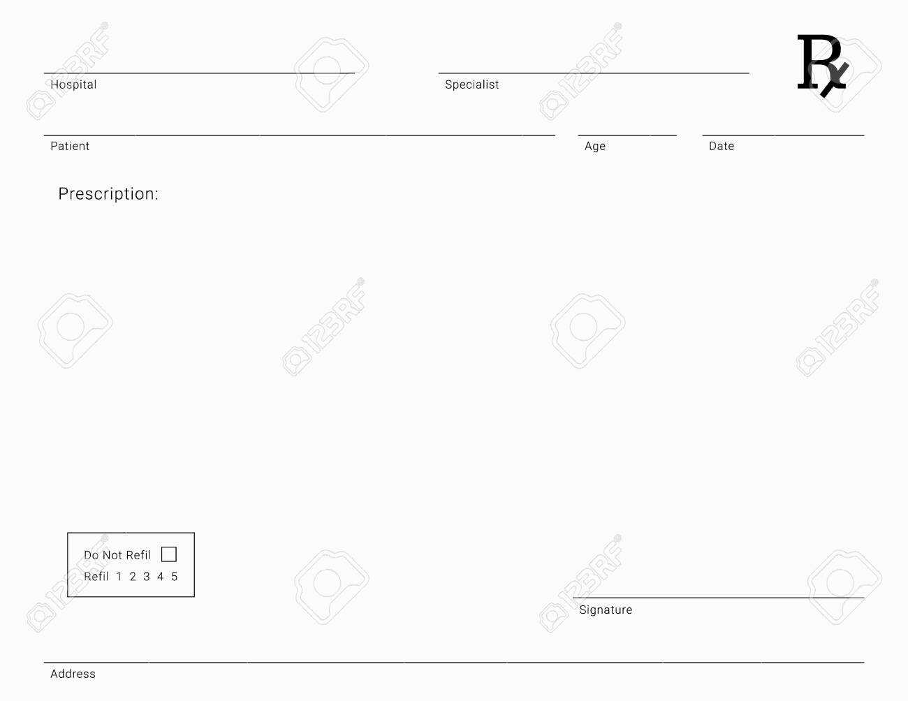 Doctor's Rx Pad Template. Blank Medical Prescription Form. Intended For Blank Prescription Form Template