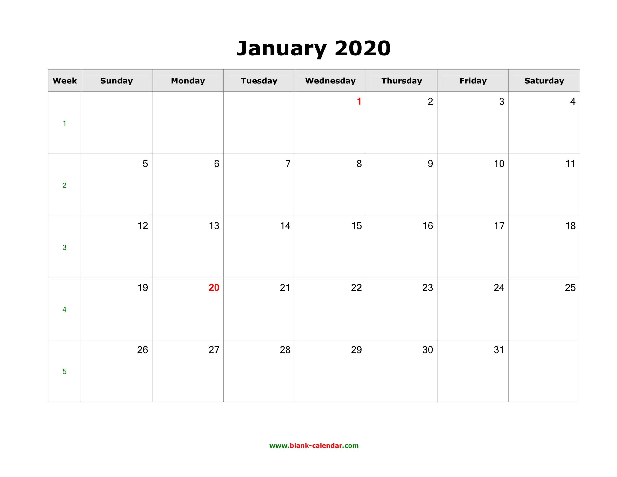 Download Blank Calendar 2020 (12 Pages, One Month Per Page With Regard To Blank One Month Calendar Template