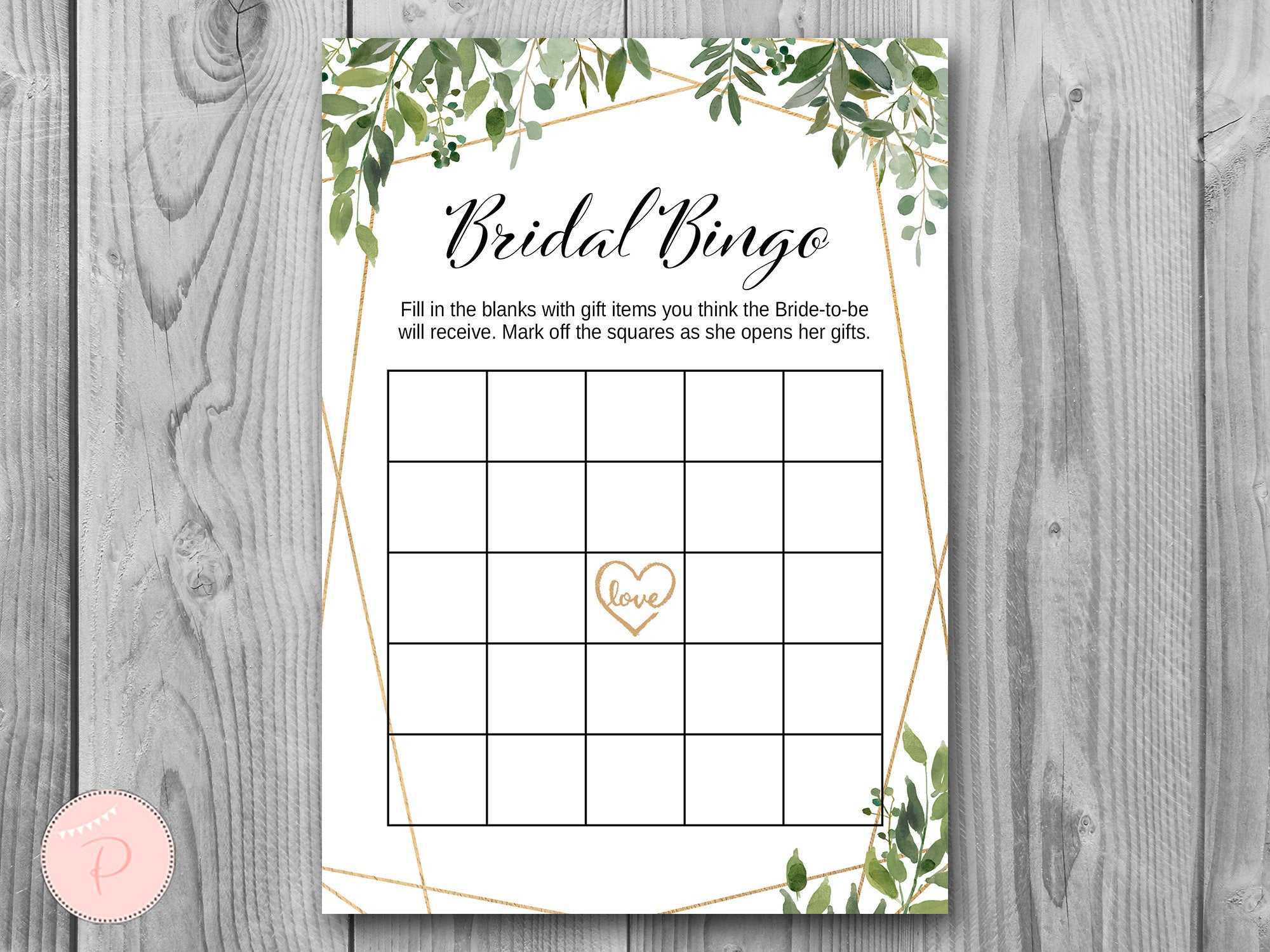 Download Greenery Bridal Shower Bingo With Blank Bridal Shower Bingo Template