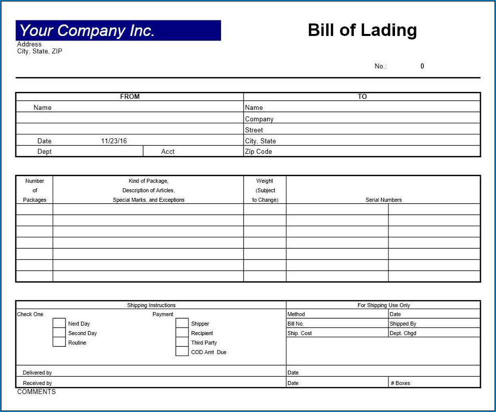 √ Free Printable Bill Of Lading Form | Templateral Intended For Blank Bol Template