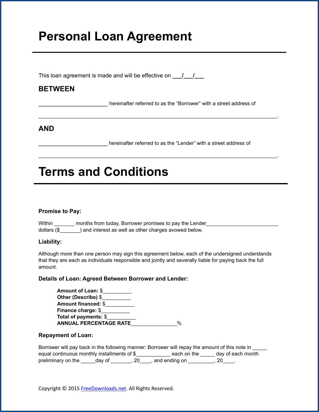 √ Free Printable Loan Repayment Contract Template | Templateral Inside Blank Loan Agreement Template
