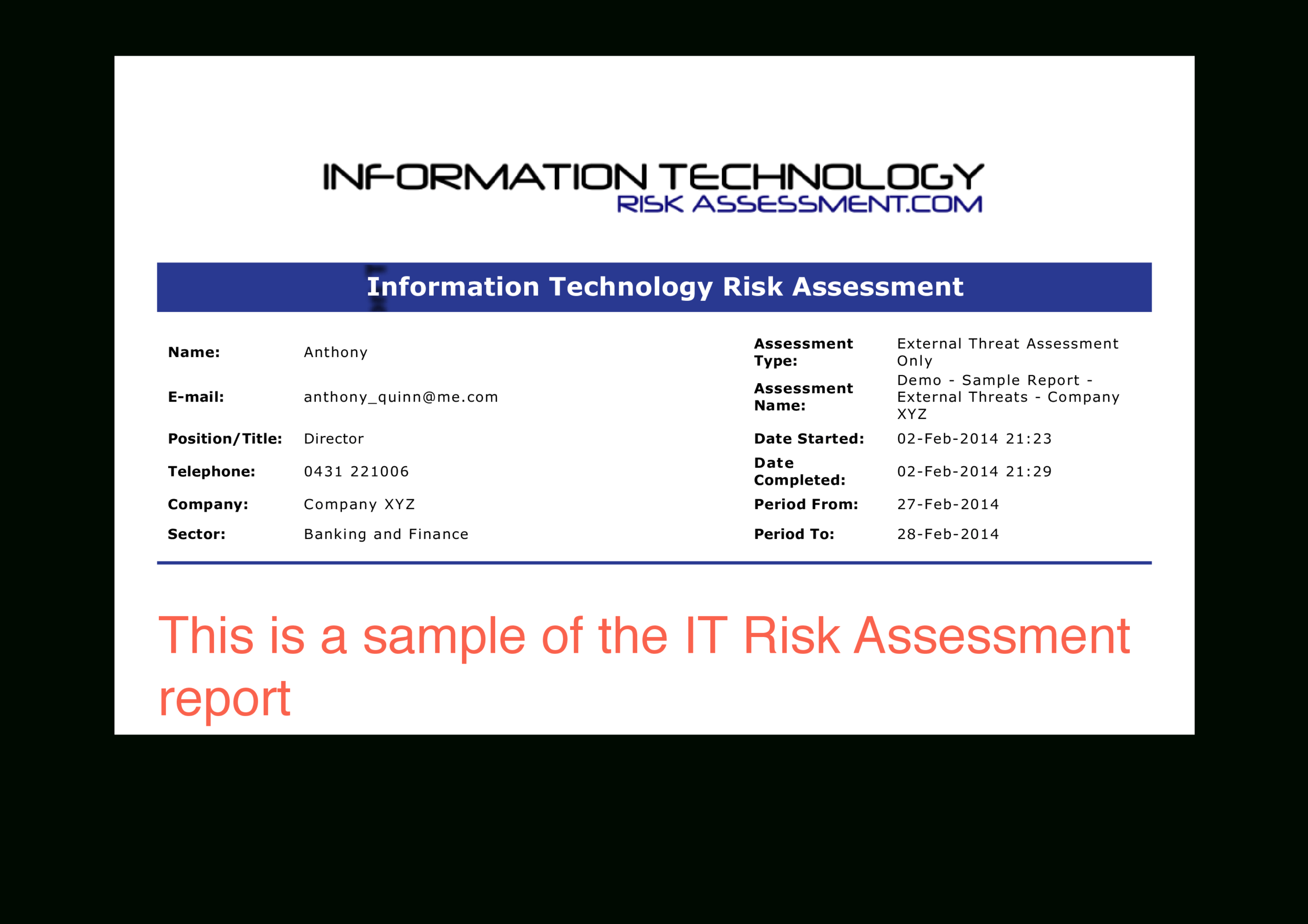 免费It Risk Assessment Report | 样本文件在 Within Threat Assessment Report Template