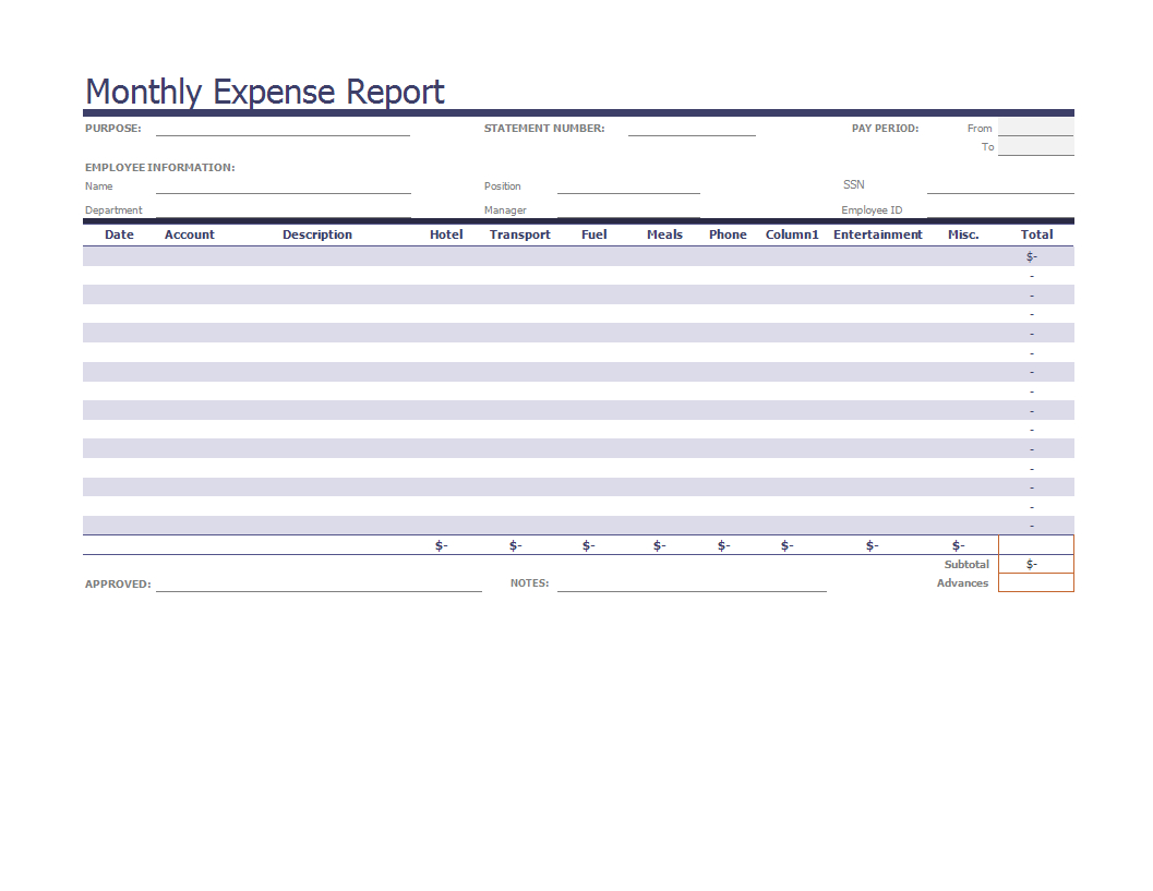 免费Monthly Expense Report Example | 样本文件在 Intended For Monthly Expense Report Template Excel