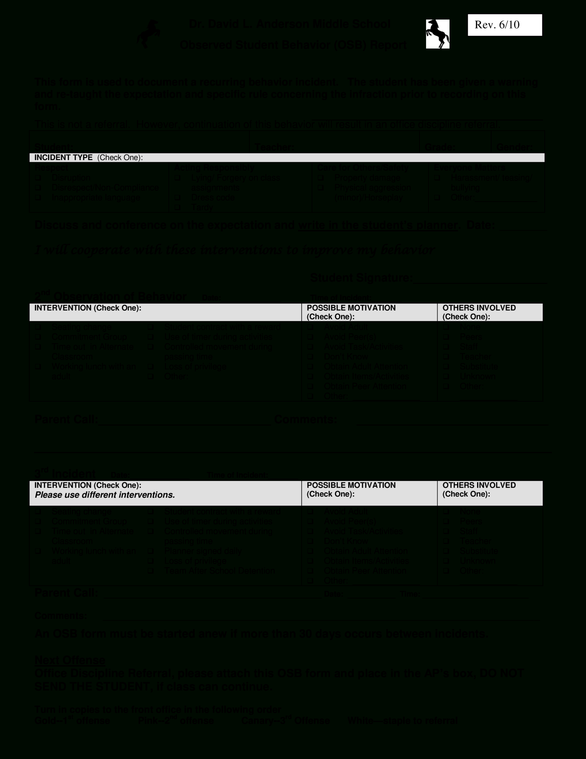 免费Student Behaviour Student | 样本文件在 In Daily Behavior Report Template