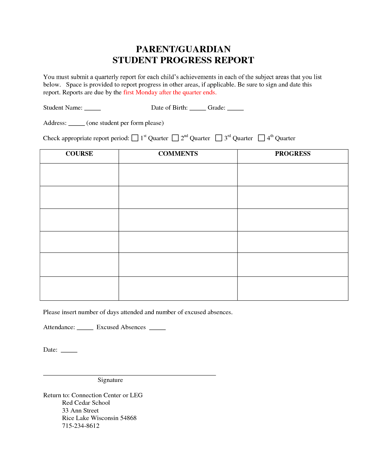 Easy To Use Weekly Student Progress Report Templates And Pertaining To Student Progress Report Template