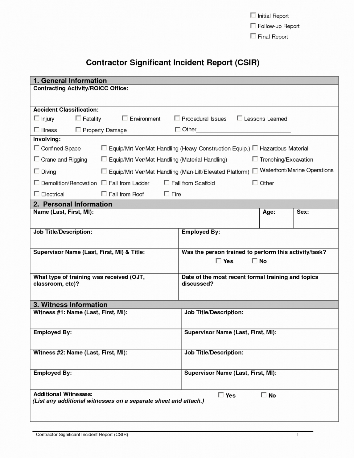 Editable Accident Estigation Form Template Uk Report Format In Mi Report Template
