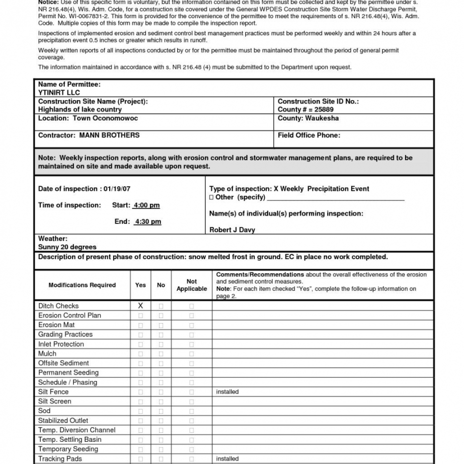 Editable Building Inspection Report Sample Forms Commercial For Daily Inspection Report Template