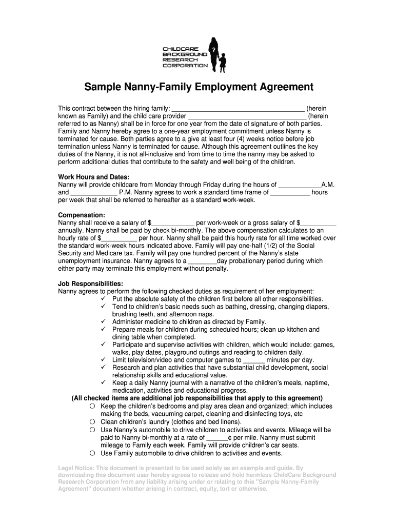 Editable Nanny Contract – Fill Out And Sign Printable Pdf Template | Signnow Regarding Nanny Contract Template Word