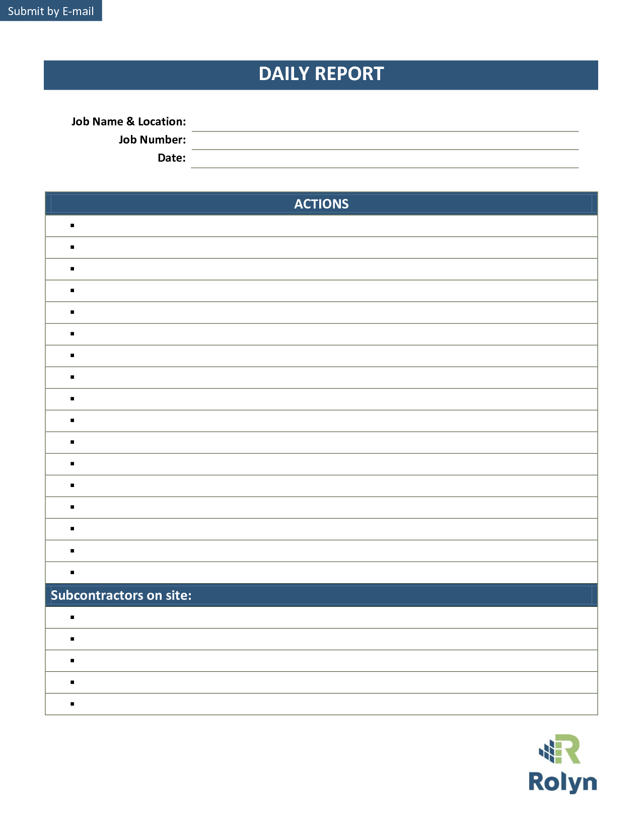 Effective Daily Report Template With Lists Of Action Field Intended For Free Construction Daily Report Template