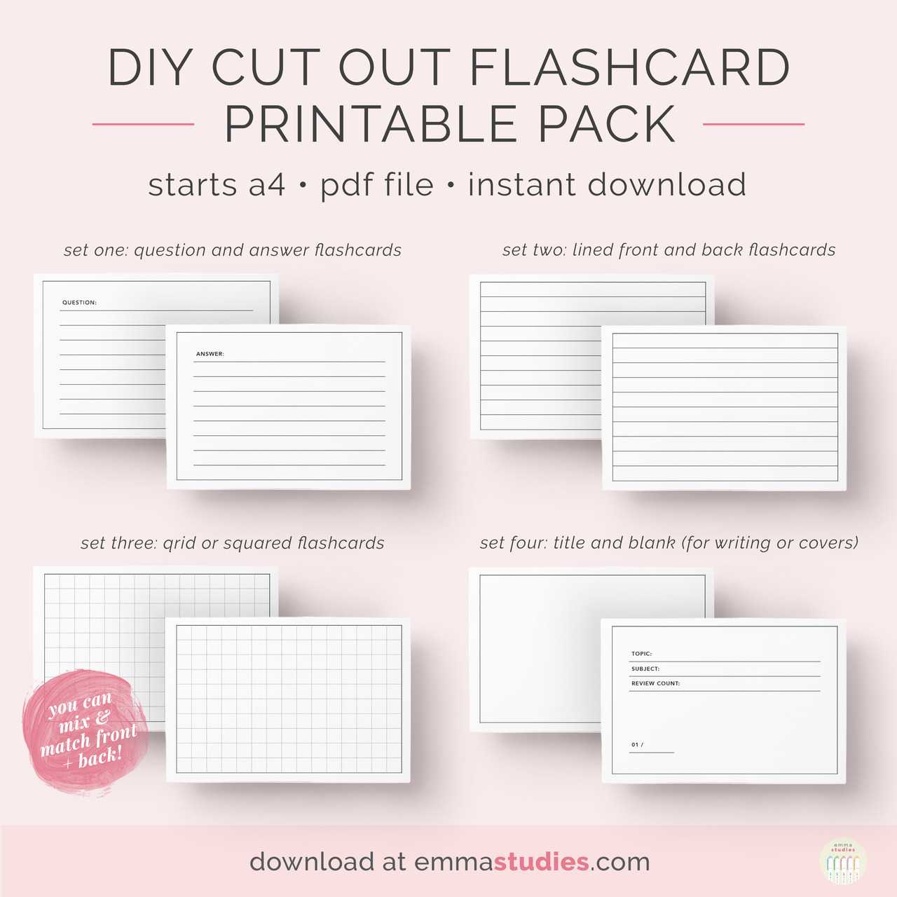 Emma's Studyblr — Free Diy Flashcards Printable Pack I've With Regard To Free Printable Blank Flash Cards Template