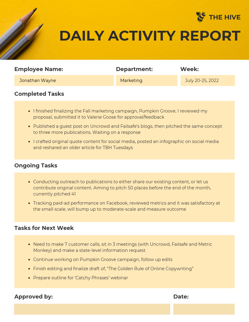 Employee Daily Activity Report Template Throughout Daily Activity Report Template