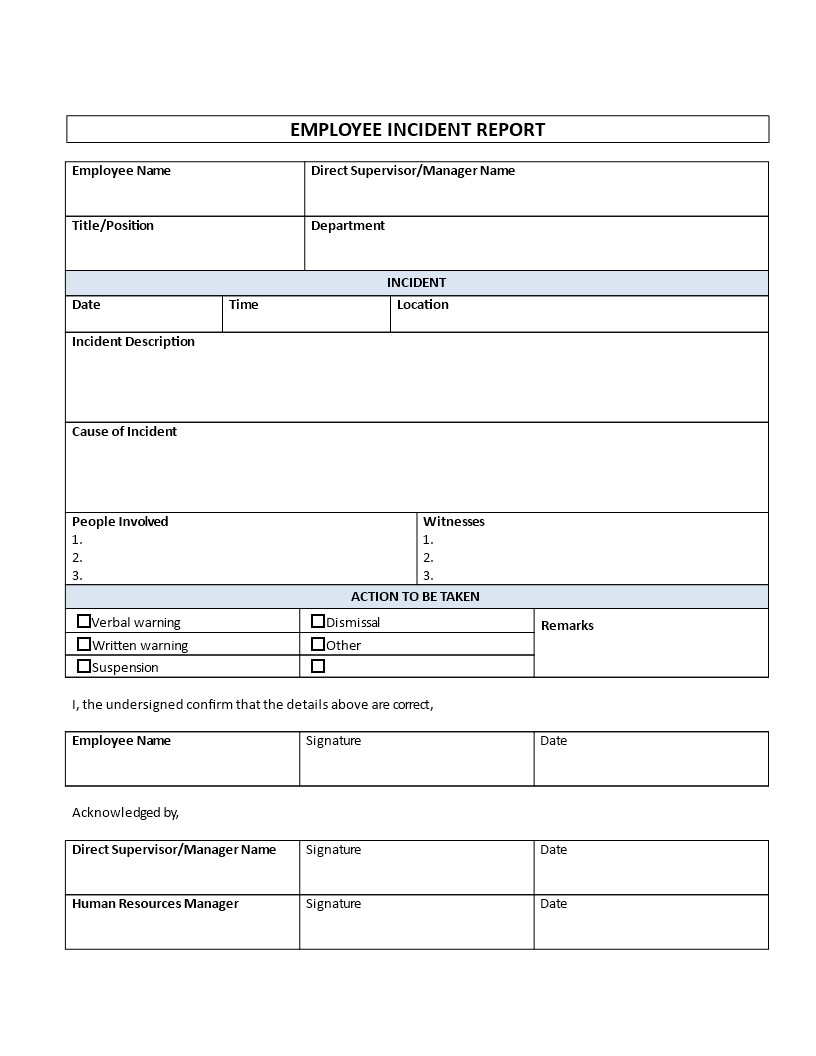 Employee Incident Report Template | Templates At Regarding Incident Report Template Microsoft