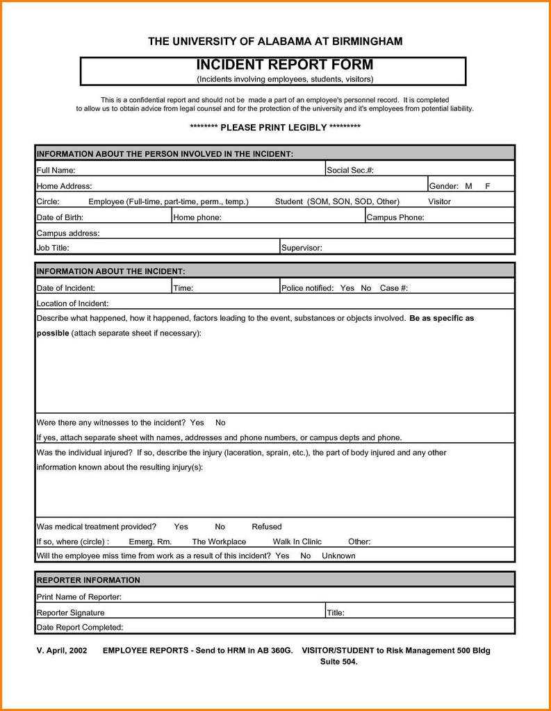 Employee Report Of Injury Form Inspirational Sample Incident Intended For School Incident Report Template