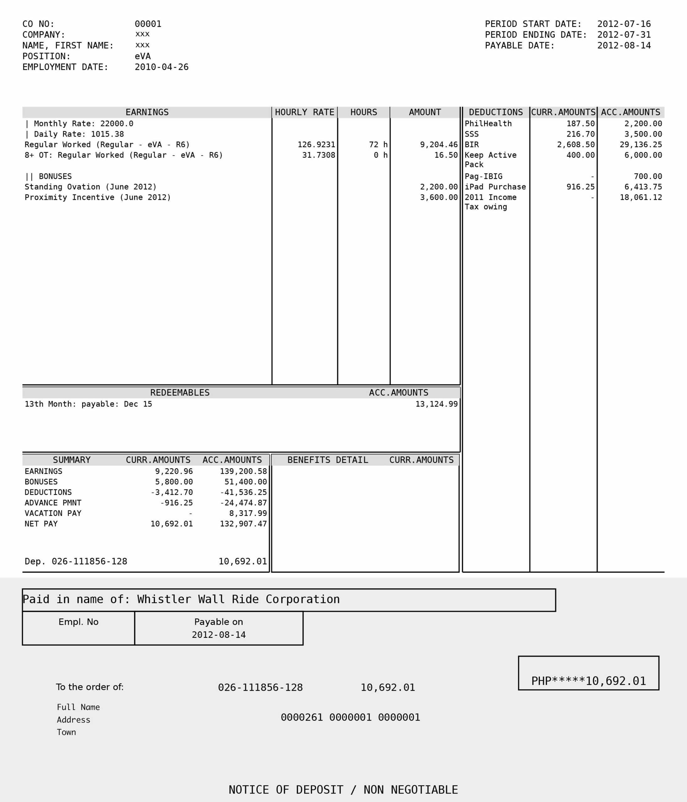 Employee Salary Slip Format Download Business Offer Letter Throughout Blank Payslip Template