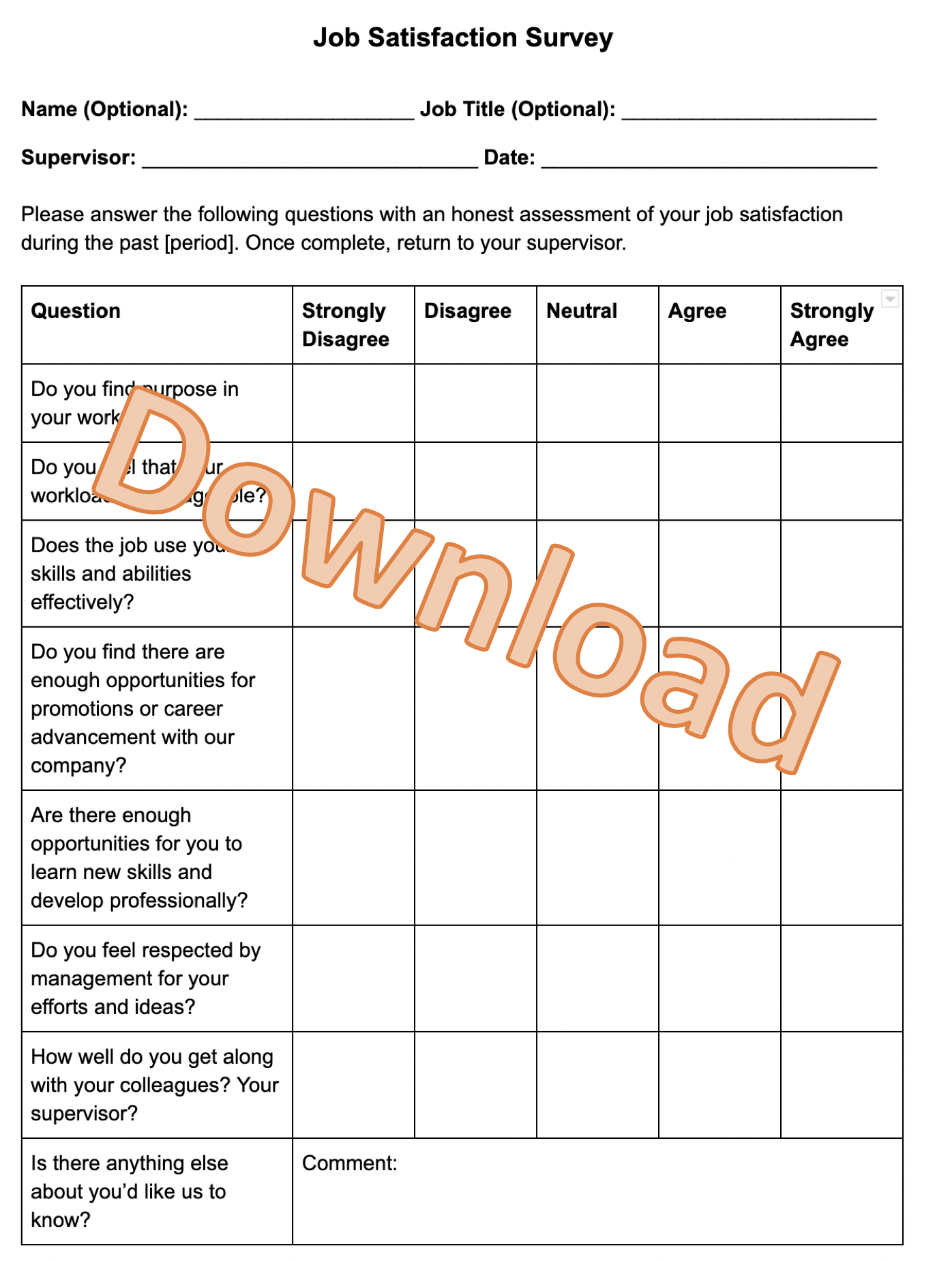 Employee Satisfaction Survey Questions + Free Survey Templates Inside Employee Satisfaction Survey Template Word