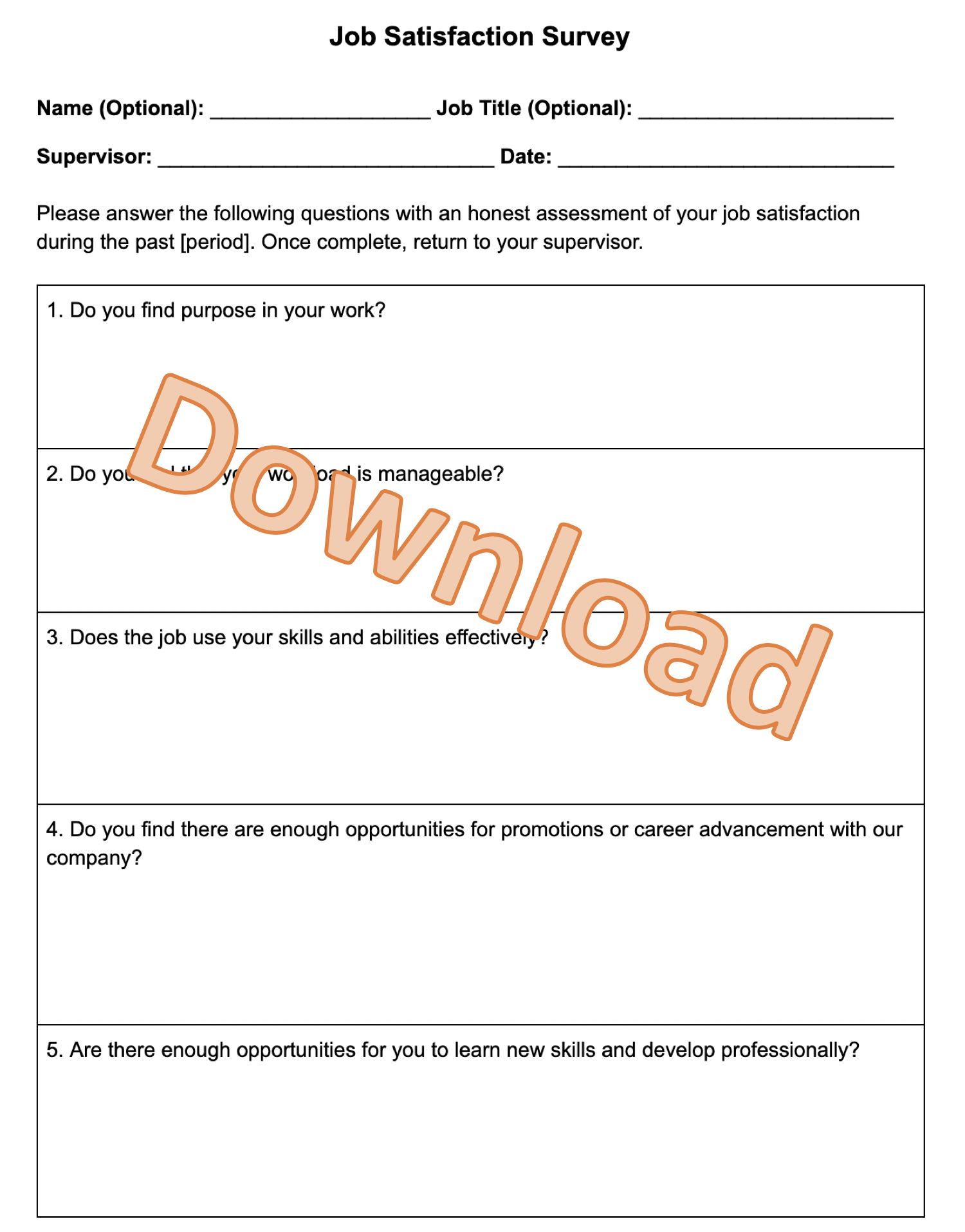 Employee Satisfaction Survey Questions + Free Survey Templates Pertaining To Employee Satisfaction Survey Template Word