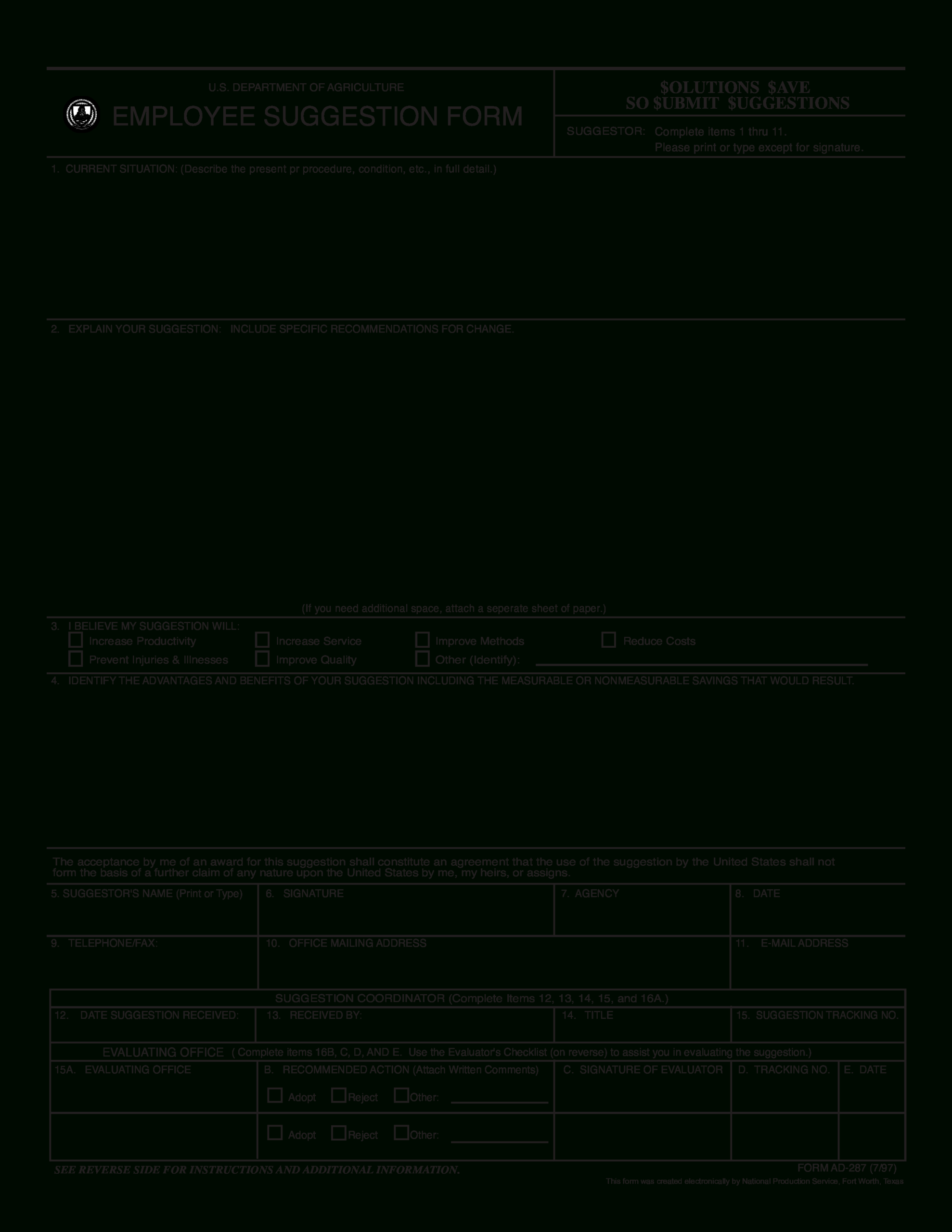 Employee Suggestion Evaluation Form Sample | Templates At Within Word Employee Suggestion Form Template