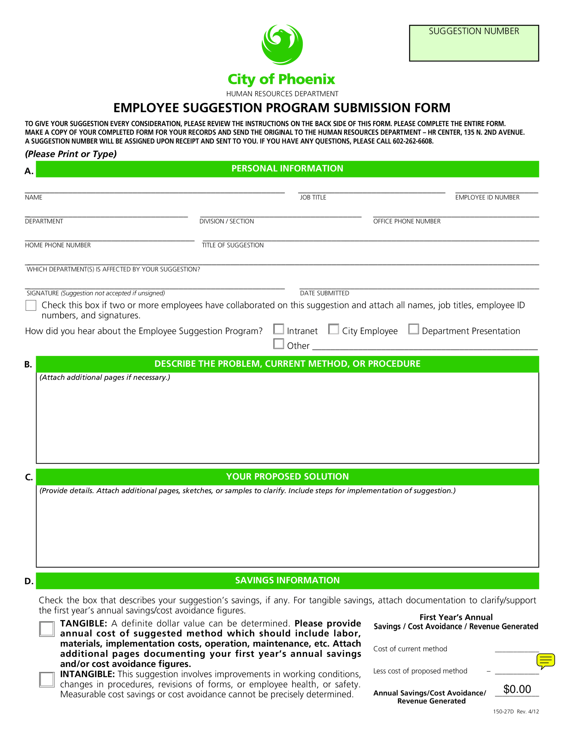 Employee Suggestion Submission Form | Templates At Intended For Word Employee Suggestion Form Template